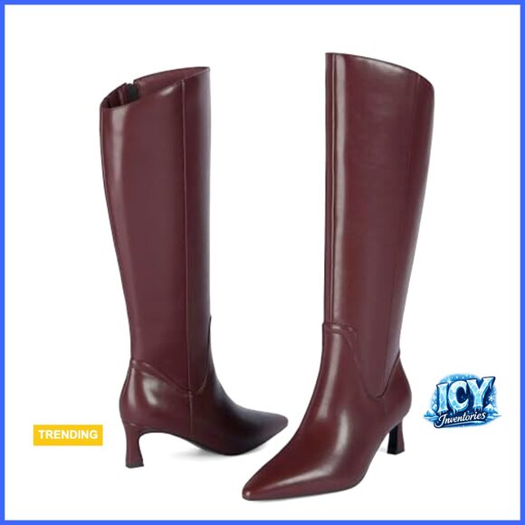 Knee High Boots with Pointed Toe and 2-Inch Kitten Heel, Faux Leather - Picture 3 of 7